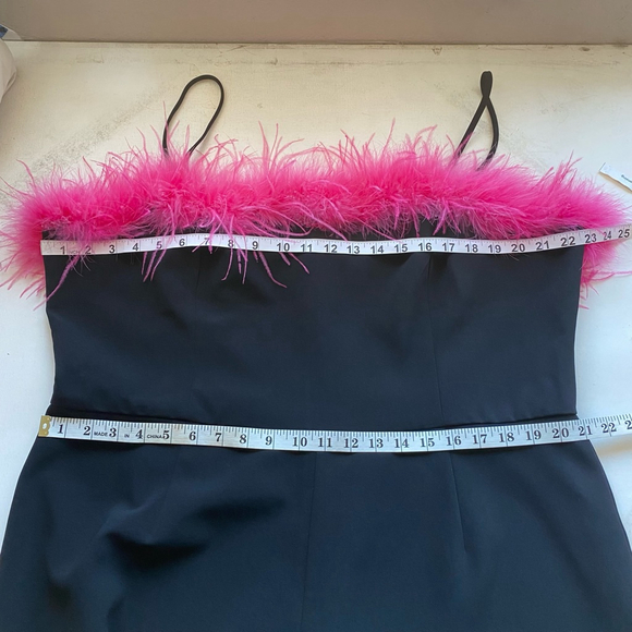 Nasty Gal Black Jumpsuit Hot Pink Feather Trim - Picture 5 of 16